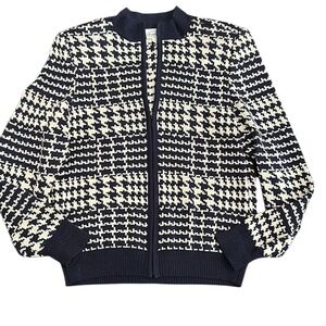 Patchington Women's Navy and White Houndstooth vintage Jacket - size XS
